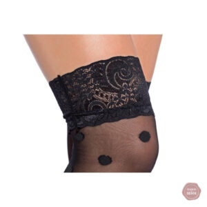 Accessoire séduisant : bas en dentelle noire à pois