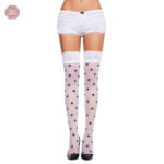 Bas transparents à pois, cuisses hautes, couleur blanche