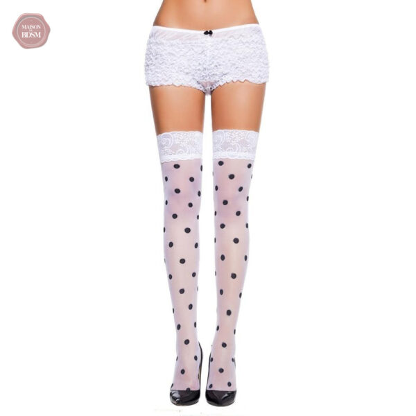 Bas transparents à pois, cuisses hautes, couleur blanche