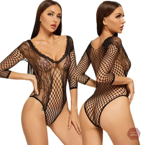 Bodysuit féminin, maille fine et design provocateur