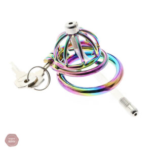 Cage à pénis arc-en-ciel avec cathéter urétral