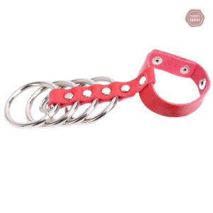 Cage de chasteté en cuir, design élégant et coloris rouge