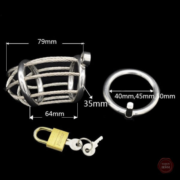 Cage de chasteté masculine avec câble de sécurité