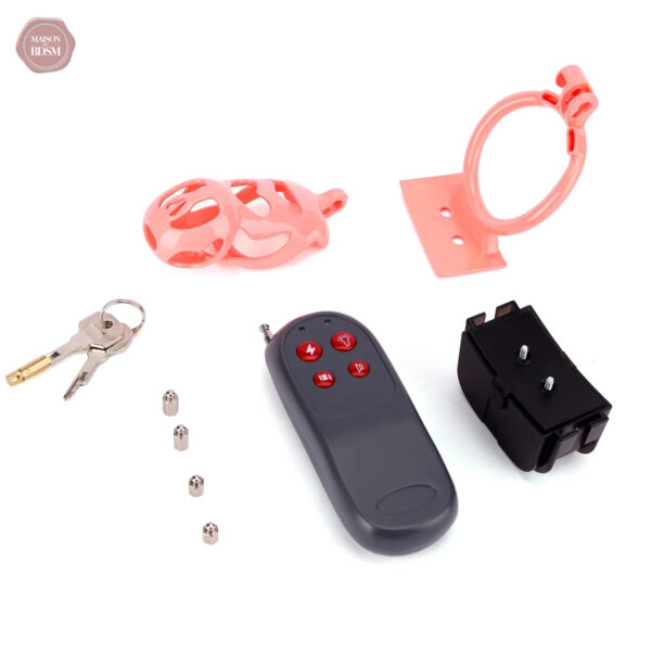 Cage de chasteté rose pour stimulation électrique