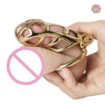 Cage de chasteté en acier doré, modèle MAMBA
