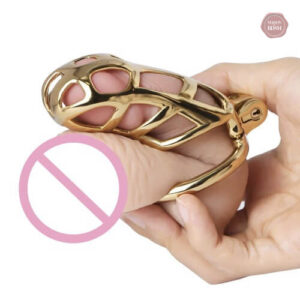 Cage de chasteté en acier doré, modèle MAMBA