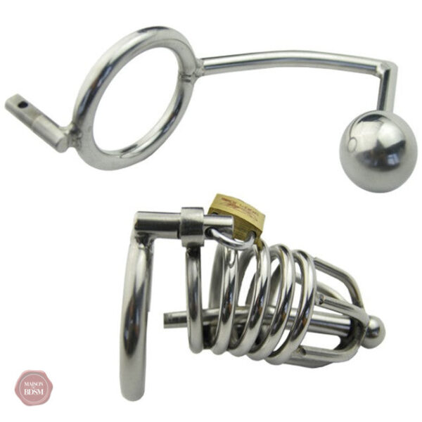 cage-de-chastete-metal-homme-plug-anal-uretre-1 Cage de chasteté en métal pour homme avec plug anal