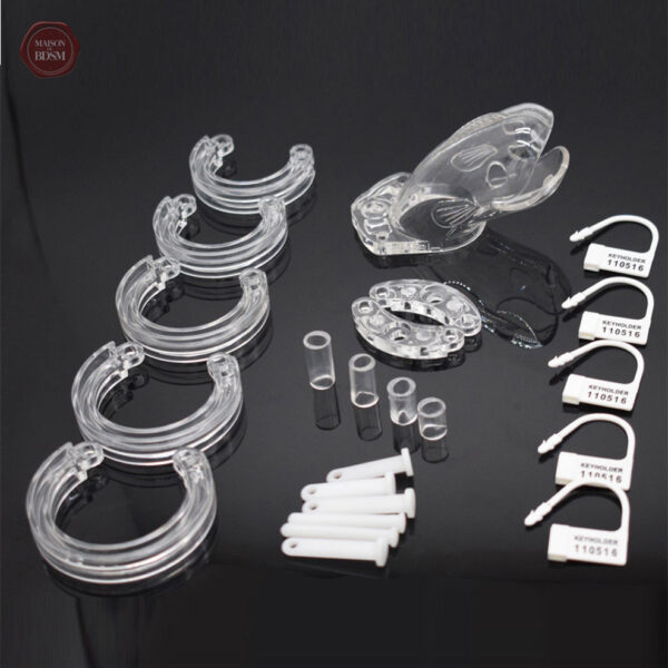 Cage de chasteté plastique, design transparent