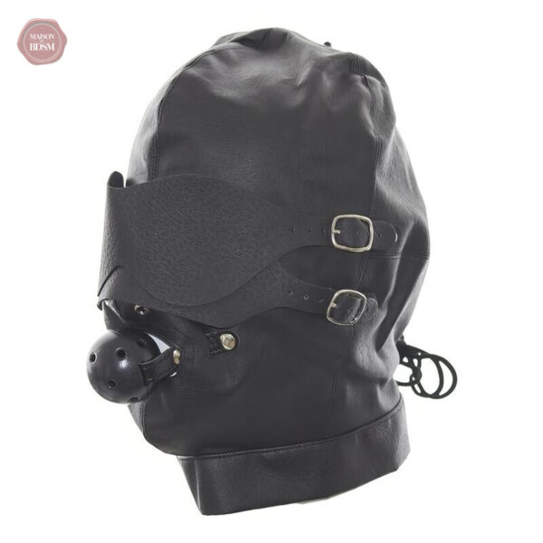 Accessoire BDSM : cagoule avec bâillon pour soumission