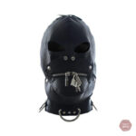 Cagoule BDSM avec zip sur la bouche pour jeux de rôle
