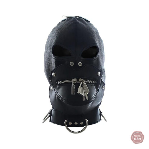 cagoule-bdsm-bouche-zippee-1 Cagoule BDSM avec zip sur la bouche pour jeux de rôle