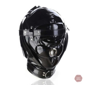 Cagoule BDSM en cuir pour jeux de rôle