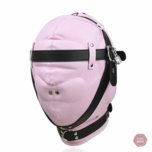 Cagoule BDSM rose en matériau souple et ajusté