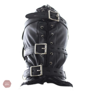 Accessoire de domination, cagoule en cuir noir