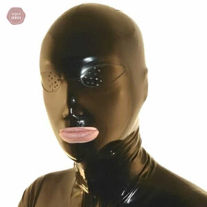 Cagoule en latex noir pour pratiques BDSM