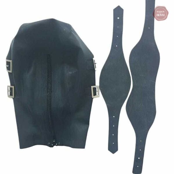 Cagoule bondage en latex, idéale pour l'exploration de fantasmes