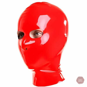 Cagoule en latex rouge pour pratiques BDSM