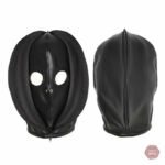Cagoule de soumission en cuir pour jeux érotiques
