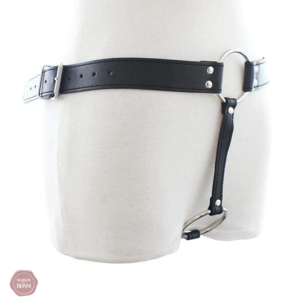 Cuir noir, ceinture de chasteté masculine