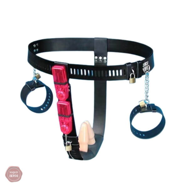 Ceinture menottée avec stimulation vaginale et anale vibrante