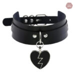 Choker BDSM Coeur Brisé en cuir noir
