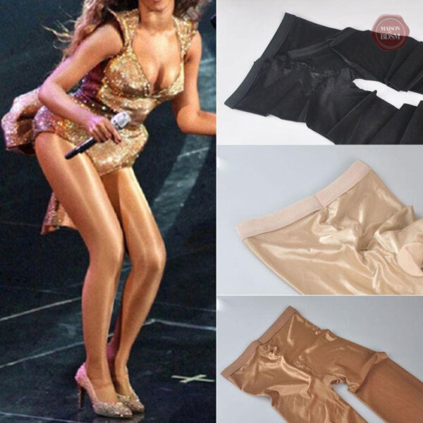 Porte-jarretelles avec collants brillants pour une touche chic