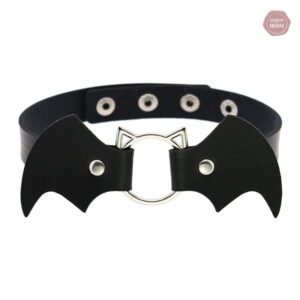 Collier BDSM Chauvesouris en cuir noir