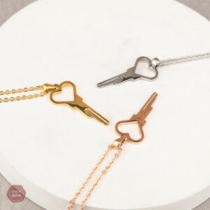 Collier Clé Coeur en Or et Acier pour la chasteté