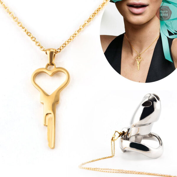 Collier en acier, clé coeur pour un look unique