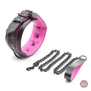 Collier Laisse Rembourrée Noir et Rose