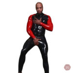 Vêtement en latex pour homme, design noir et rouge