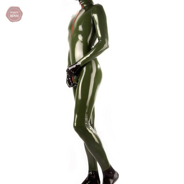 Vêtement en latex homme, style militaire vert