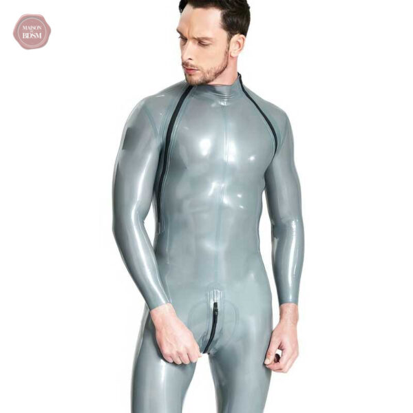 Combinaison en latex pour homme, design zip diagonal