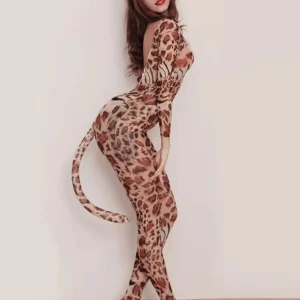 Combinaison sexy léopard dos nu pour travestis