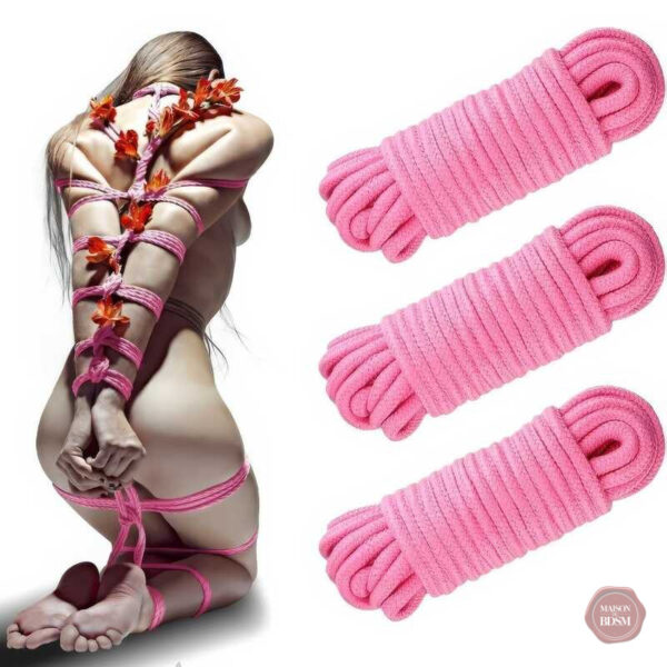 corde-shibari-rose-1 Corde Shibari rose pack de 3 menottes BDSM