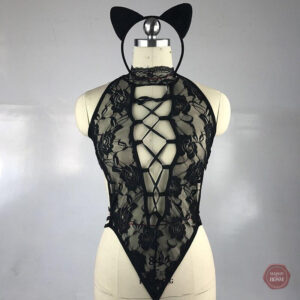 Costume sexy chat avec détails en dentelle élégante