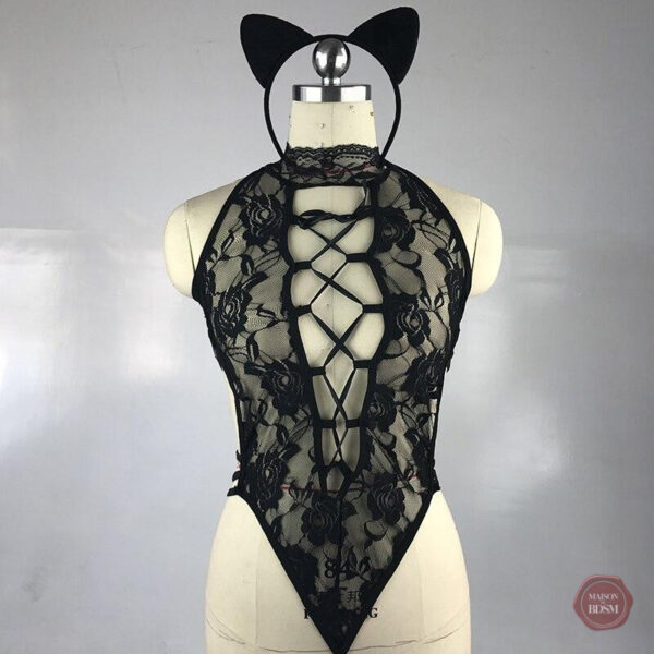 Costume sexy chat avec détails en dentelle élégante