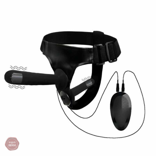 double-gode-ceinture-noir-vibrant-1 Double gode ceinture vibrant noir pour des sensations intenses