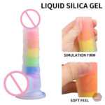 Dildo coloré en silicone, ventouse pour fixation sécurisée