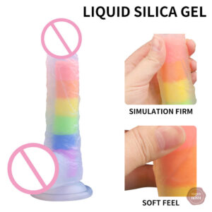 Dildo coloré en silicone, ventouse pour fixation sécurisée