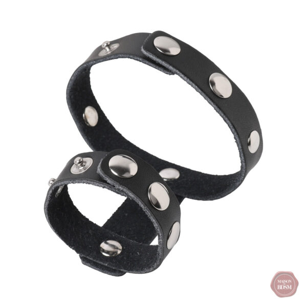 harnais-cuir-deux-anneaux-penis-et-testicules-1 Harnais cuir pour pénis et testicules, accessoire CBT