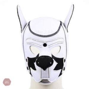 Masque de soumission en cuir blanc, style animalier