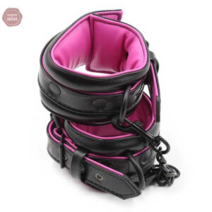 Menottes chevilles rembourrées noir rose pour BDSM