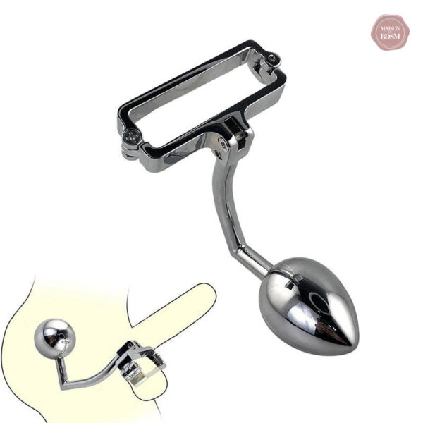 pince-a-scrotum-acier-inoxydable-plug-anal-1 Pince à scrotum en acier inoxydable avec plug anal