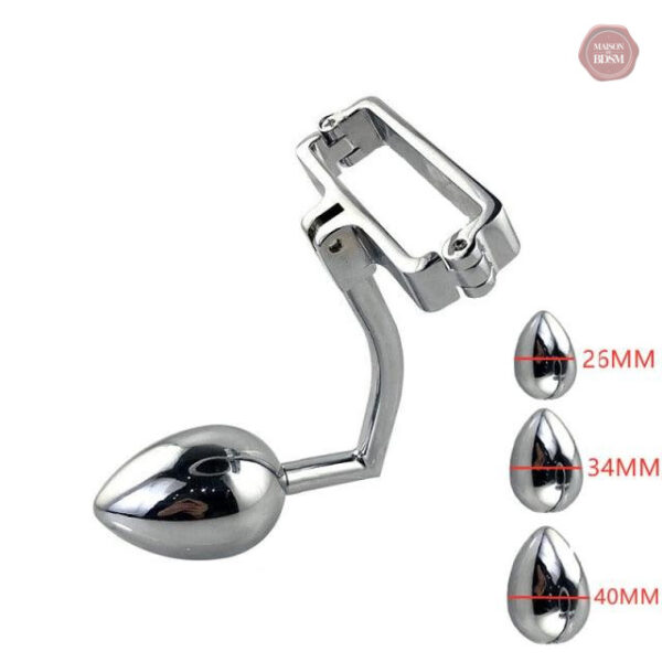 Pince scrotale en métal avec fonction plug anal