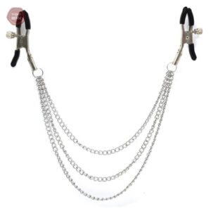 Accessoire de plaisir : pinces tétons avec triple chaîne décorative