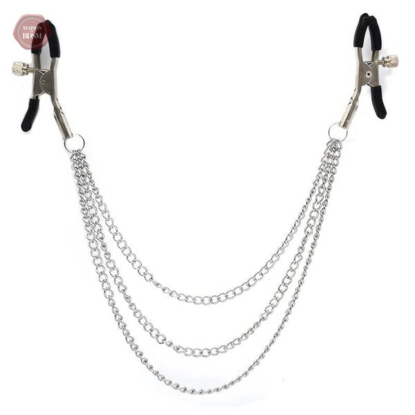 Accessoire de plaisir : pinces tétons avec triple chaîne décorative