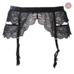 Porte-jarretelles en dentelle et satin noir élégant