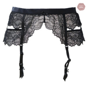 Porte-jarretelles en dentelle et satin noir élégant