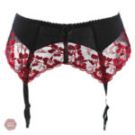 Porte-jarretelles floral rouge brodé élégant